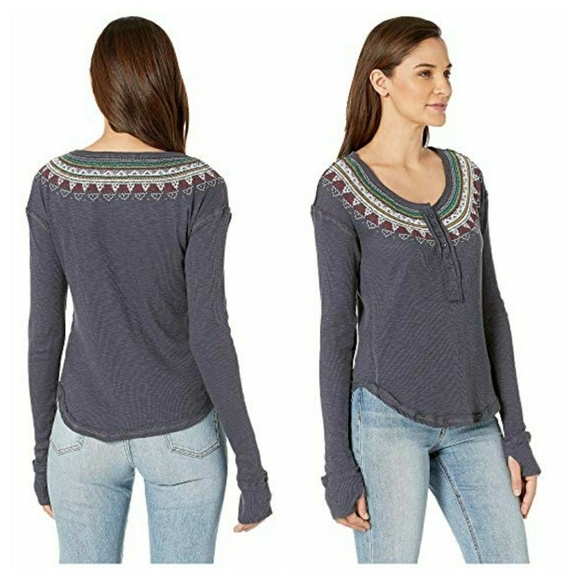 Free People Fair Isla Embroidered  Thermal Henley - Picture 3 of 6